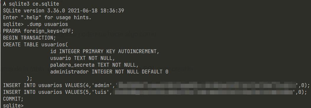 Exportar datos de SQLite3 como consulta SQL usando dump