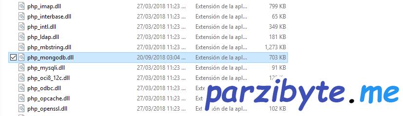 Colocar extensión de MongoDB en el directorio ext
