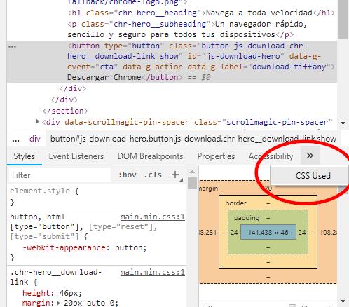 Seleccionar CSS Used para extraer css de una página web