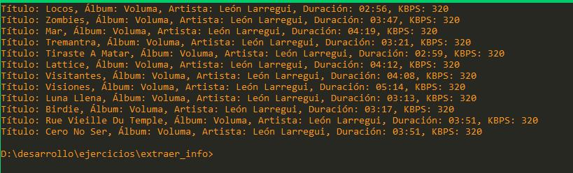 Obtener información ID3 de canciones en el directorio actual
