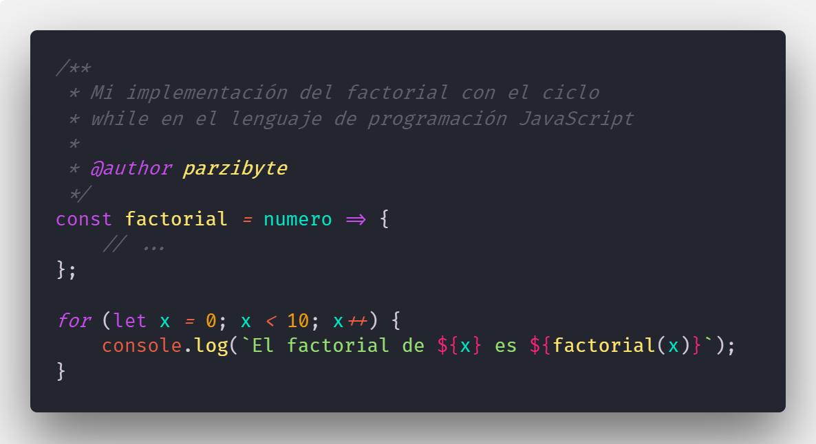 Algoritmo para calcular factorial en JavaScript