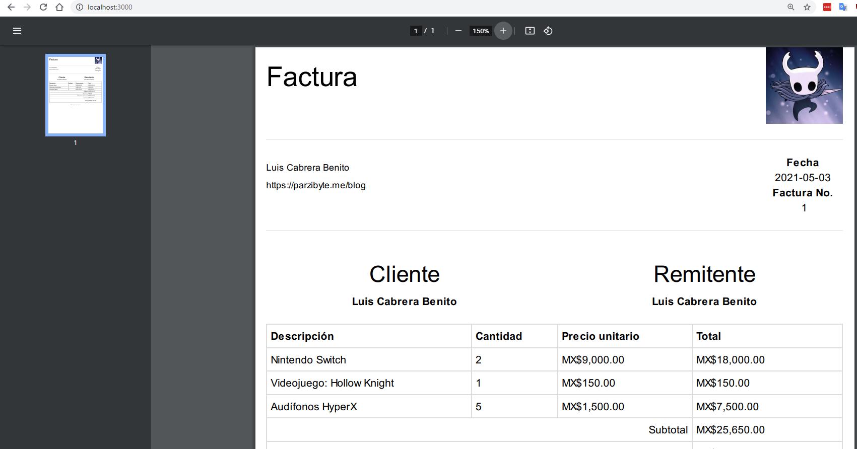 Mostrar factura PDF en navegador usando Node.js y Express