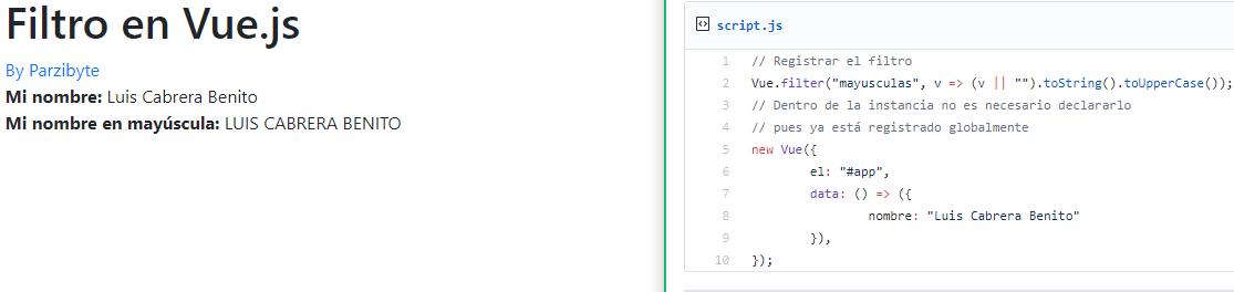 Filtros en vue - ejemplo para convertir a mayúscula
