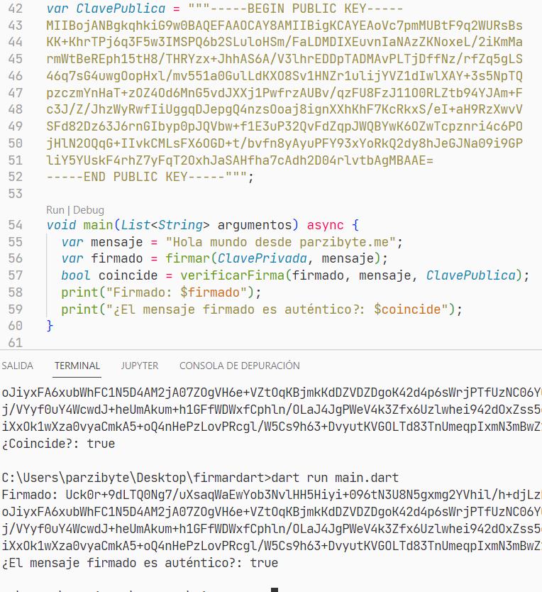 Firma digital con RSA y Dart aplicable a Flutter