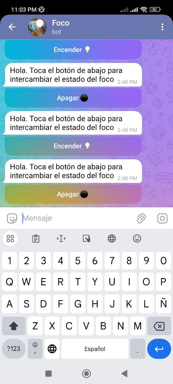 Bot de Telegram en ESP8266 para control de bombilla usando relevador