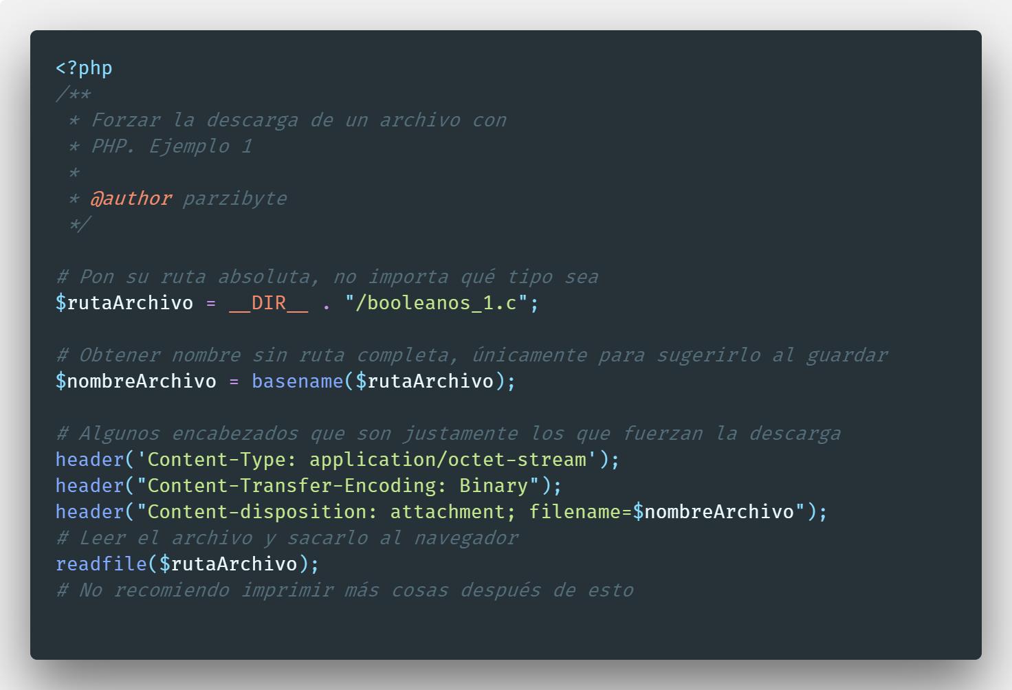 Forzar descarga de archivo con PHP y encabezados HTTP