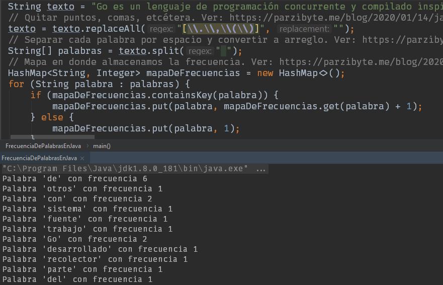 Frecuencia de palabras en Java