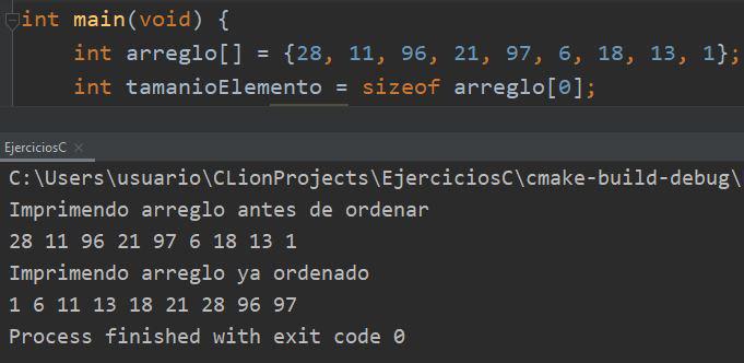 Imprimir arreglo sin ordenar, después ordenarlo con qsort e imprimir el arreglo ya ordenado de manera ascendente