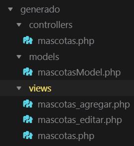 Modelo vista y controlador de CodeIgniter generados automáticamente por un script