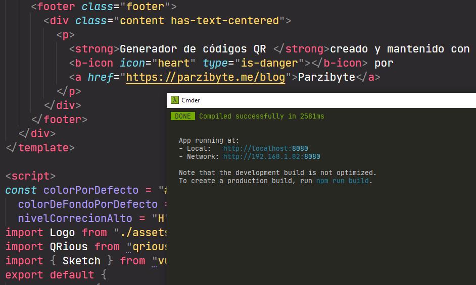 Ejecutando aplicación de códigos QR con npm run serve