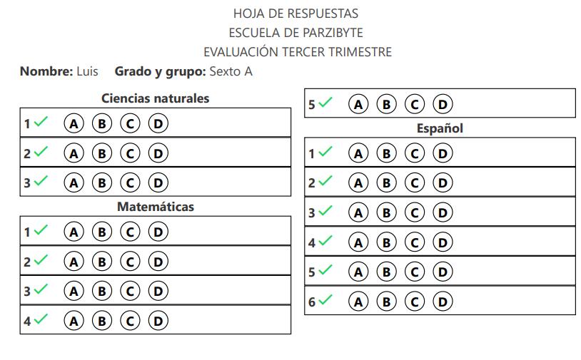 Hoja de respuestas - Sistema web control escolar