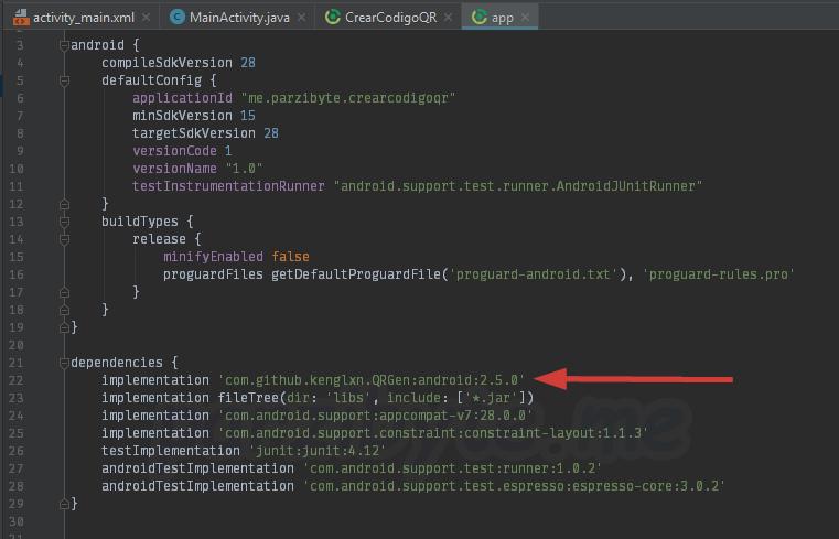 Agregar dependencia de QRGen en Android