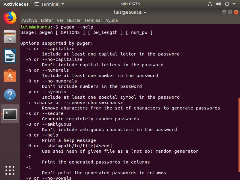 Opciones para pwgen