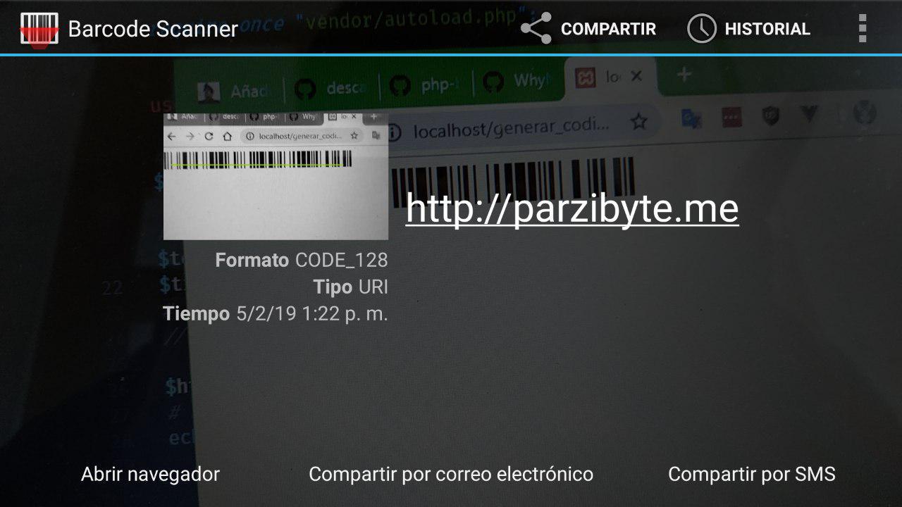 Código de barras generado con PHP escaneado