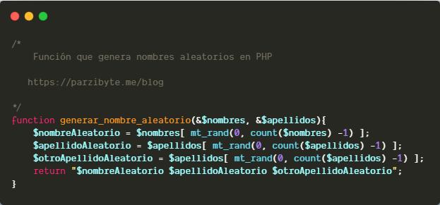 Función que genera nombres aleatorios con PHP