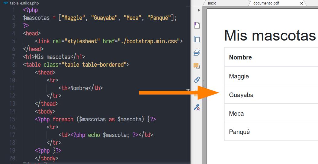 HTML a PDF con PHP usando dompdf y Bootstrap