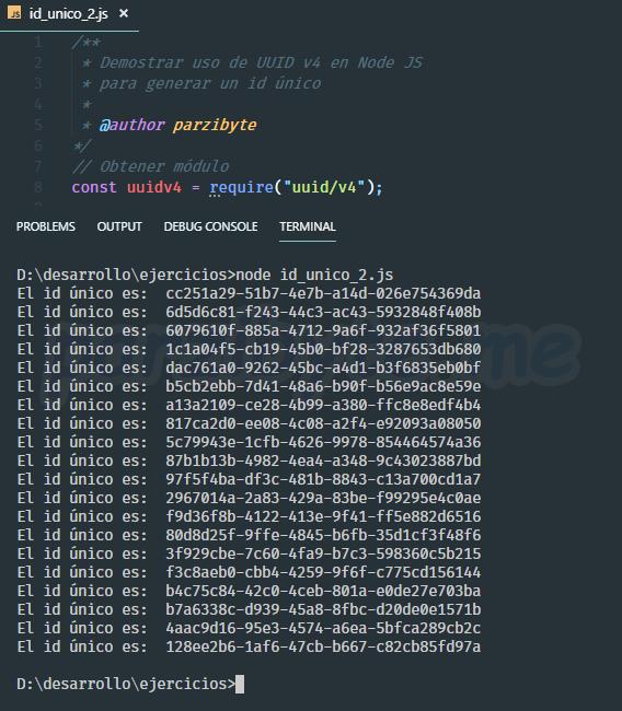 Generar id o cadena única (UUID) en Node JS
