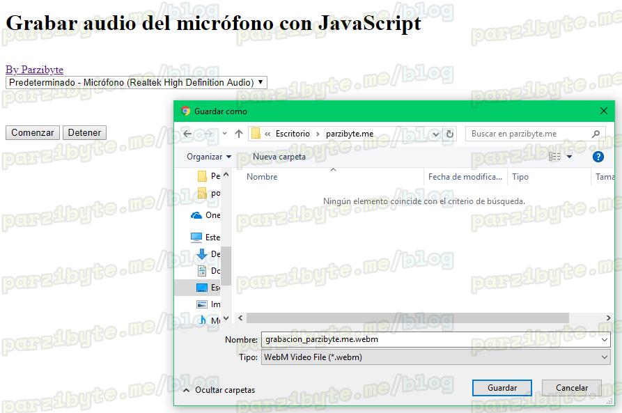 Descargar audio grabado con JavaScript