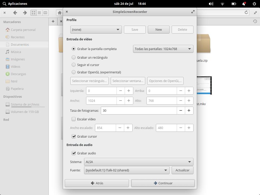 Configurar vídeo y audio para grabar pantalla con Linux