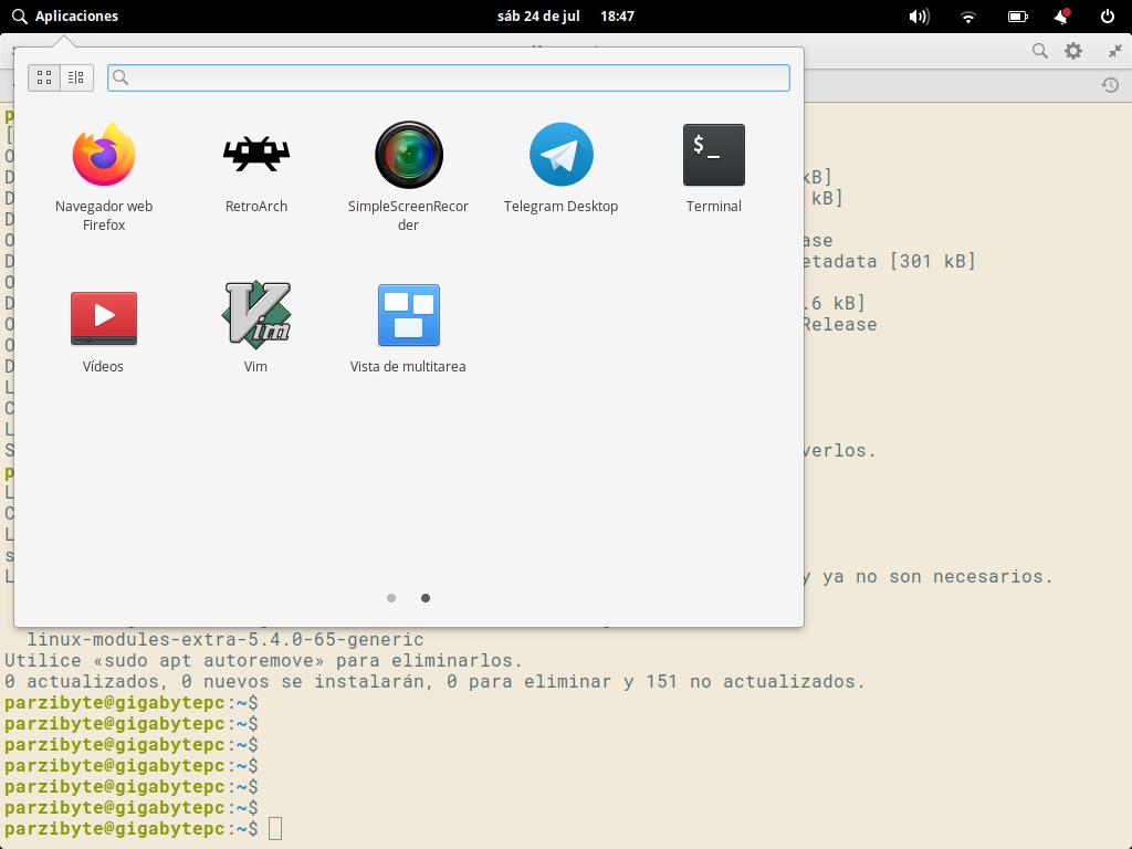 Simple Screen Recorder en el menú de aplicaciones