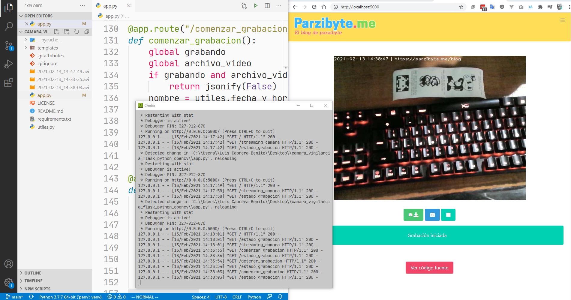 Trabajando con cámara en Python - Tomar fotos y grabar vídeos usando Flask y OpenCV