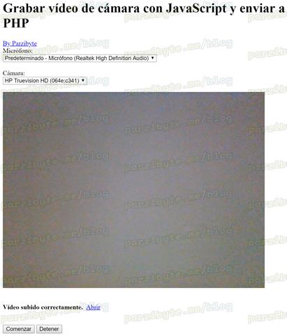 Grabar vídeo de cámara con JavaScript y subirlo a PHP usando MediaRecorder, fetch, getUserMedia y FormData