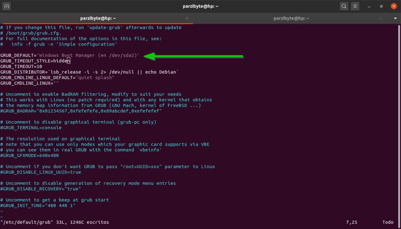 Editando grub con vim - Cambiar orden