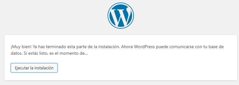Listo para ejecutar instalación de WordPress