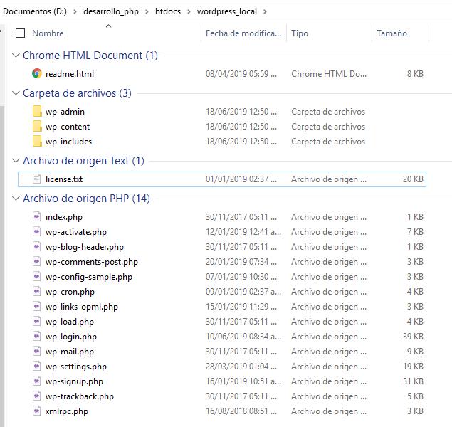 Extraer WordPress en htdocs