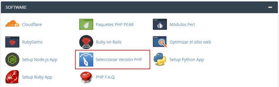 Seleccionar versión de PHP