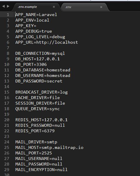 Archivo .env ejemplo Laravel