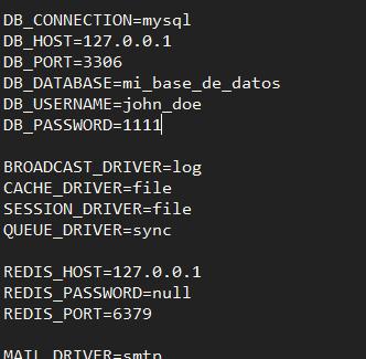 Ejemplo de configuración base de datos Laravel