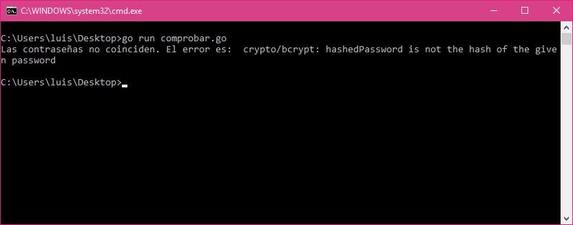 Comprobar hash y contraseña