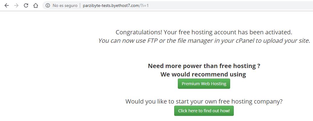 Dominio con hosting gratuito creado
