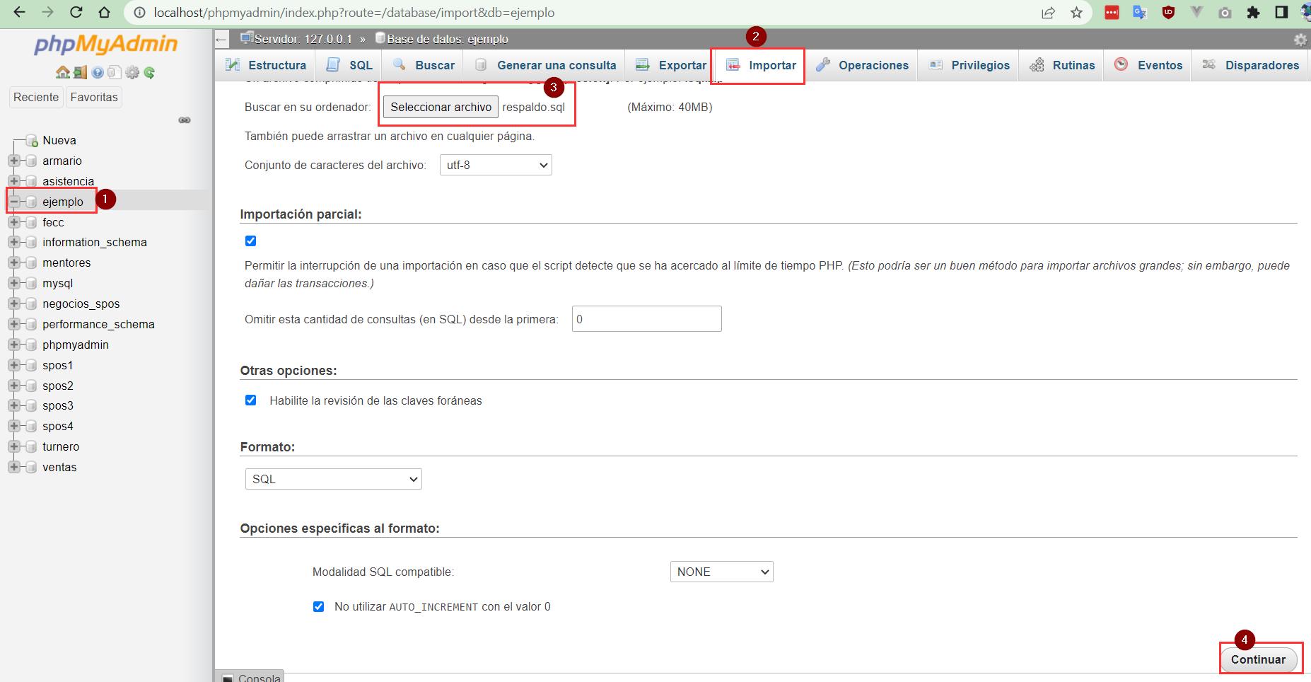 Importar base de datos con phpmyadmin