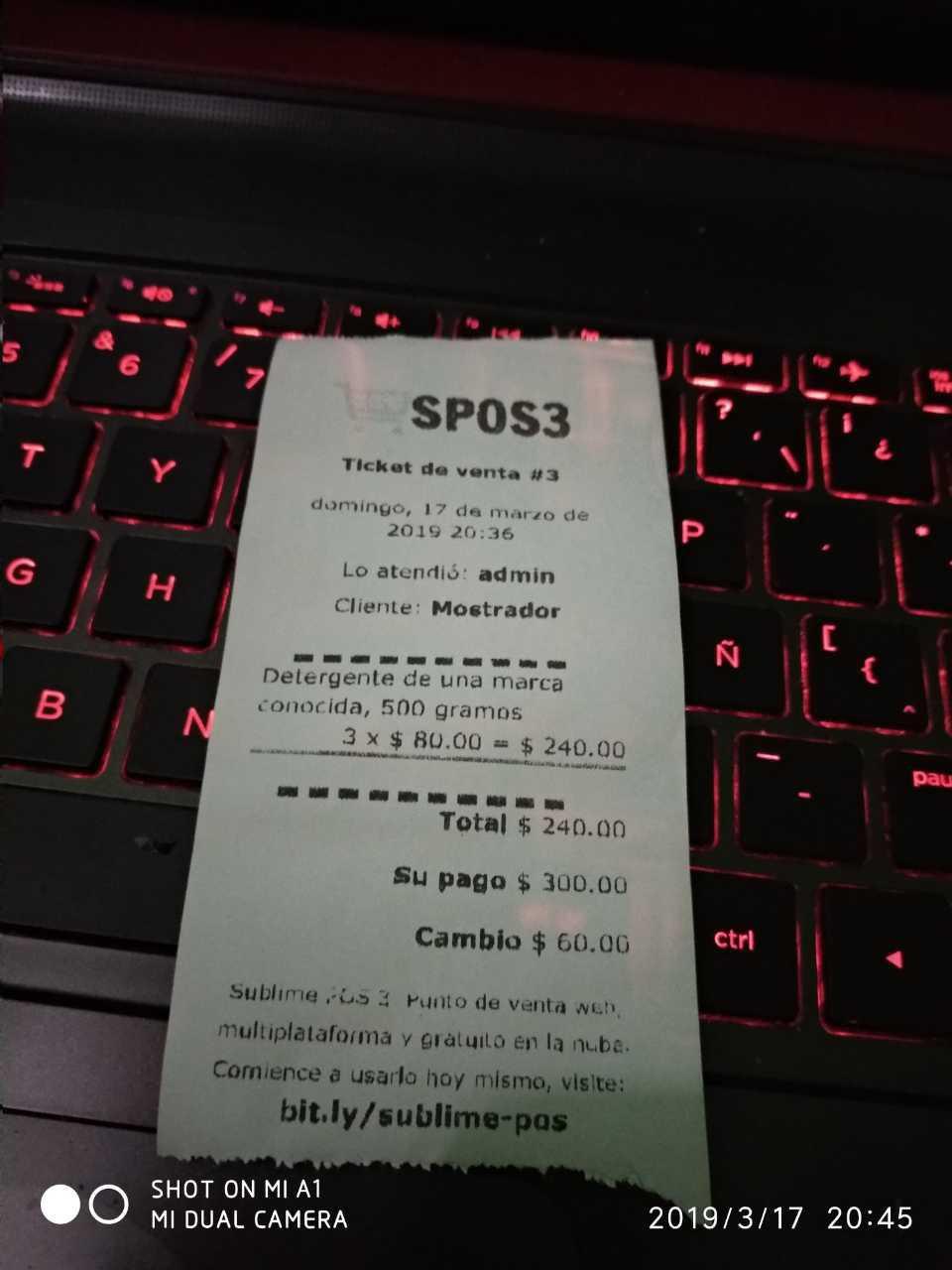 Ticket de venta impreso con Sublime POS 3