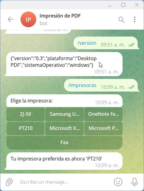 Configurar impresora para impresión de PDF desde Bot de Telegram
