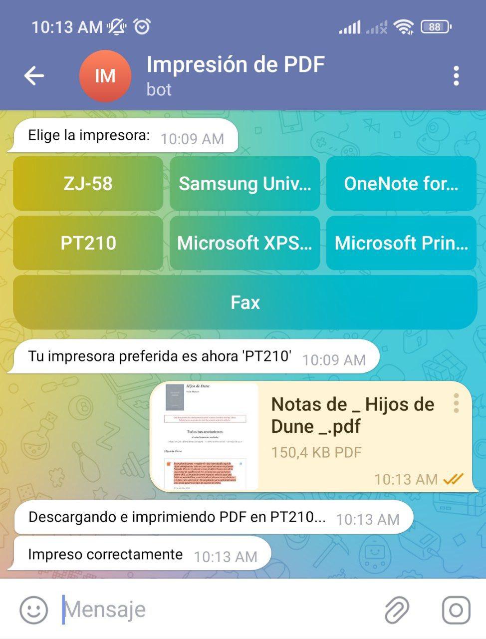 Imprimir PDF enviado como documento con Bot de Telegram