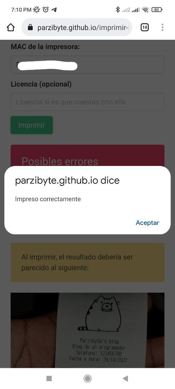 Página de demostración para imprimir en impresora térmica Bluetooth desde JavaScript