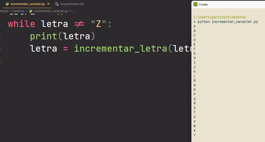 Incrementar carácter en Python con chr y ord