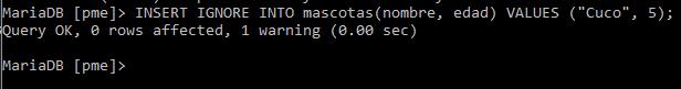 Consulta con Insert ignore en MySQL