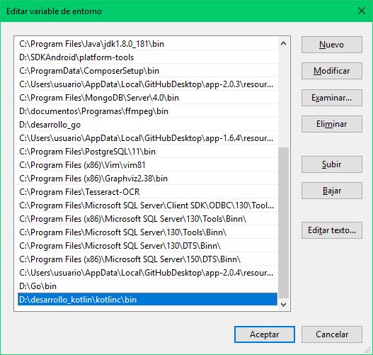 Ejecutables de Kotlin a PATH de Windows
