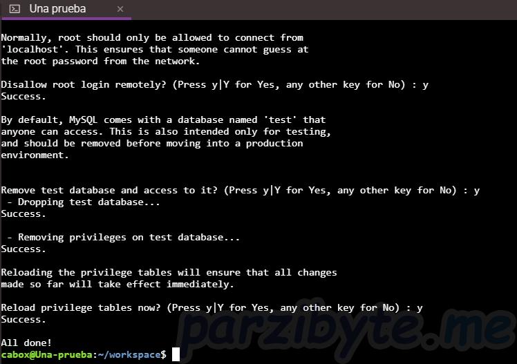 Paso 5 - Parte 2 de configuración con mysql\_secure\_installation