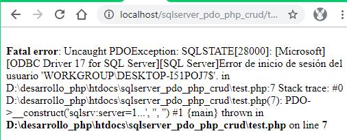 Error de autenticación PHP y SQL Server