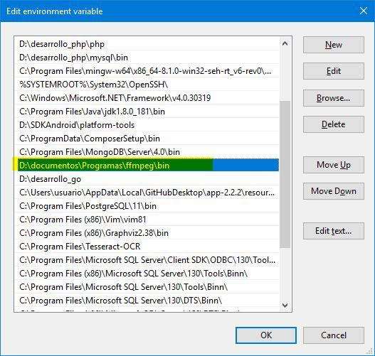 Agregando ffmpeg, ffprobe y ffplay a la PATH de Windows