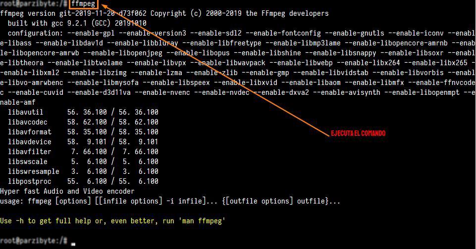 Probar ffmpeg