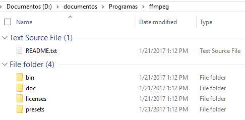 Ubicación de ffmpeg