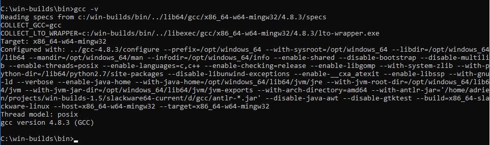 Versión de GCC (compilador de C) en Windows