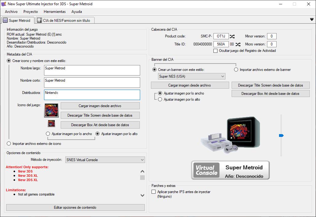 New Super Ultimate Injector for 3DS - Creando CIA de SNES
