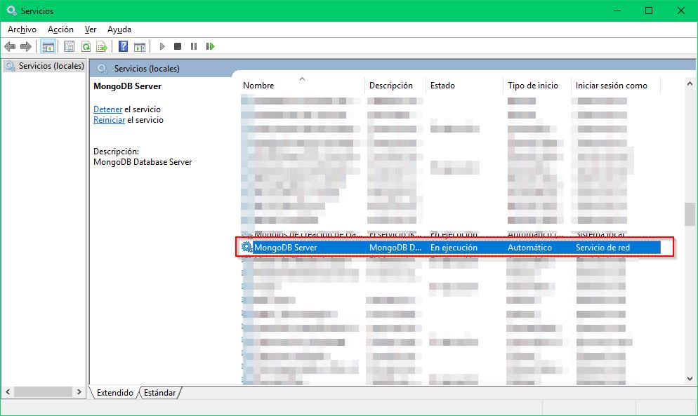 MongoDB instalado como servicio de Windows 10